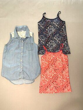 3 Piece Epic Threads Girls Tank Top Size L/XL Faux Denim Lace Red Navy Sleeveles